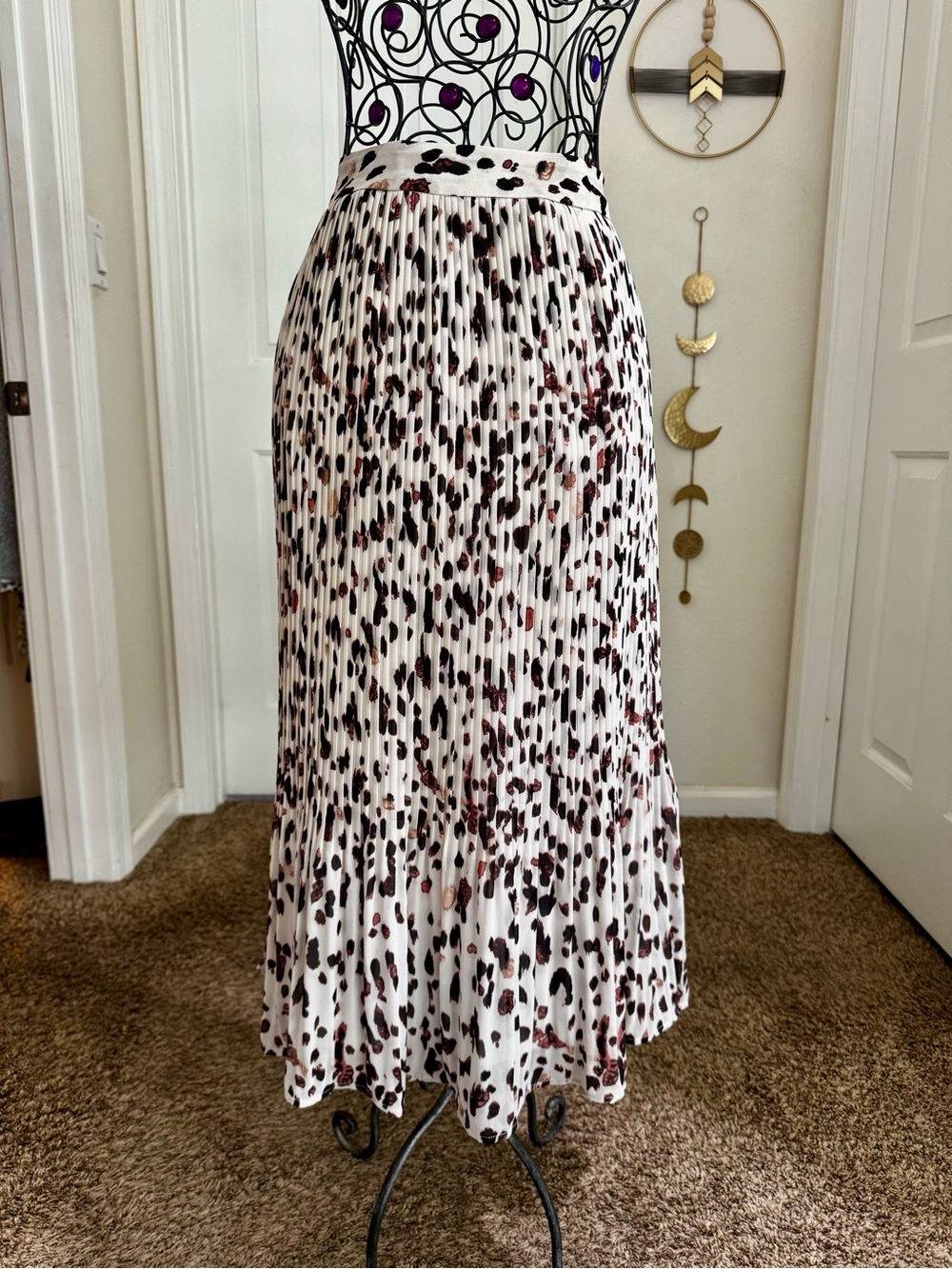 Ellison Pleated Animal Print Midi Skirt
